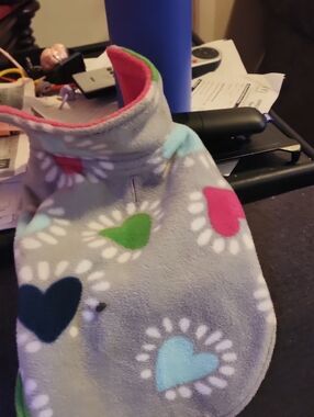 Dog Heart-Print Fleece Jacket - Gray with Multi-Color Hearts